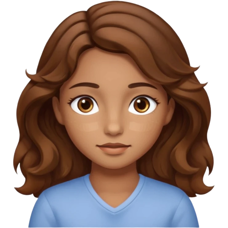 girl with wavy hair, almond shaped eyes, birthmark near her eye, tan emoji