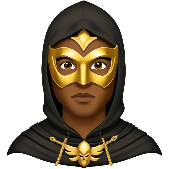  black hoodman with golden  mask emoji