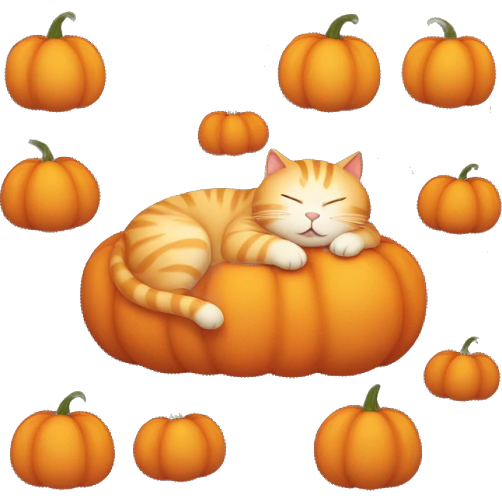 A fat orange cat sleeping on a pumpkin  emoji