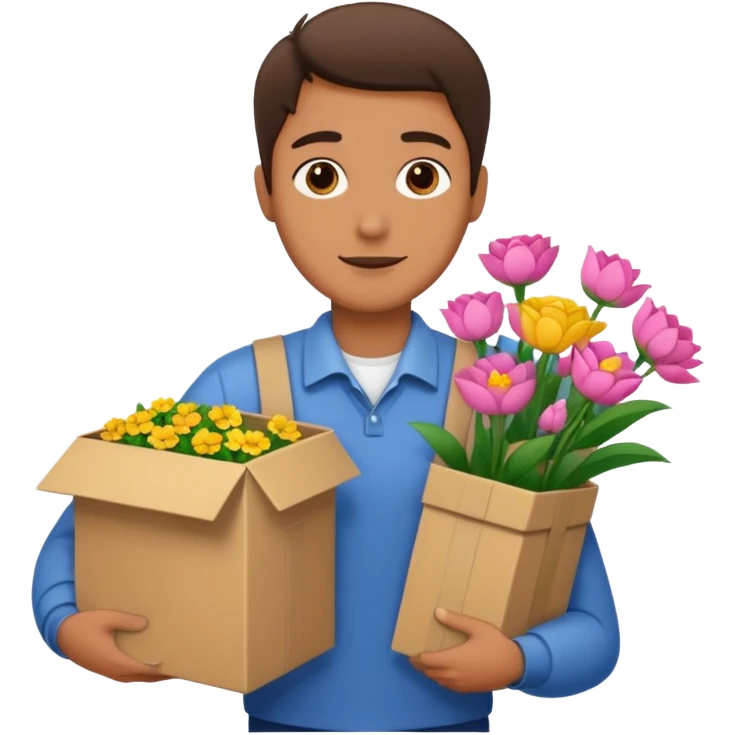 a man carries a box of flowers emoji