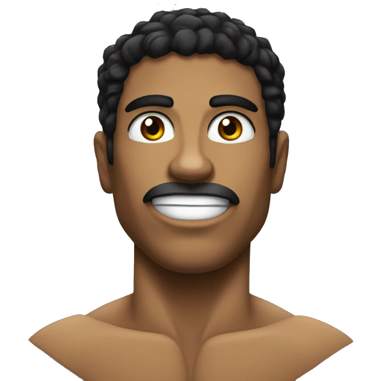 A Brazilian with muscles and black hair and black eyes emoji