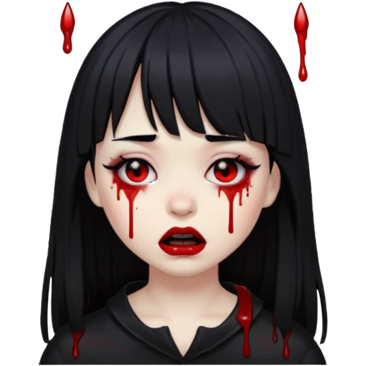 Gótica sem maquiagem de franjinha chorando noite sangrando  emoji