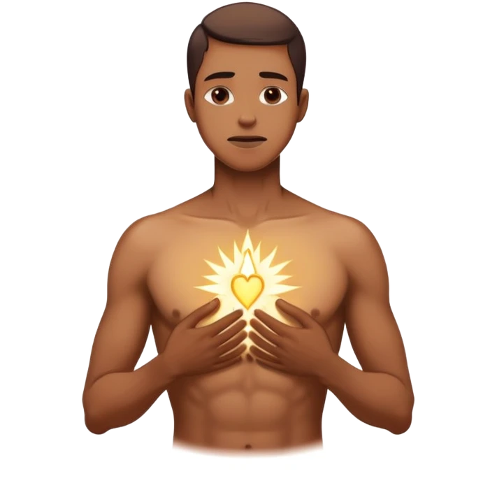 transition from a man with a spiritual pain on his chest growing up to a man with a soul glowing on his body representing his healed version karmically and using that energy to heal others emoji
