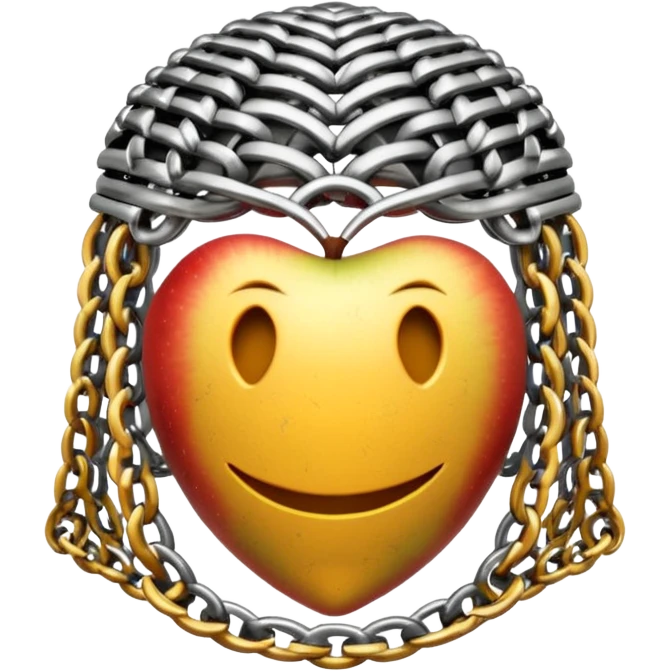 3D render of Medieval Coif, made of interlocking chainmail metal rings, wire mesh texture, visible holes and negative space, metallic silver and grey, high contrast shadows, Apple emoji style, isolated on white background --v 6.0 emoji