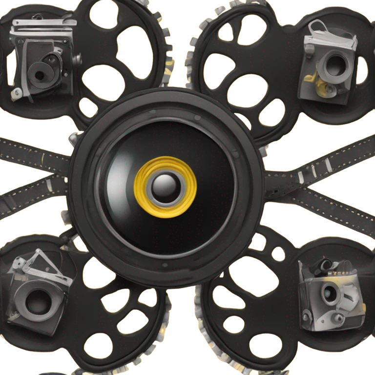 A black and yellow film reel, and movie camera emoji