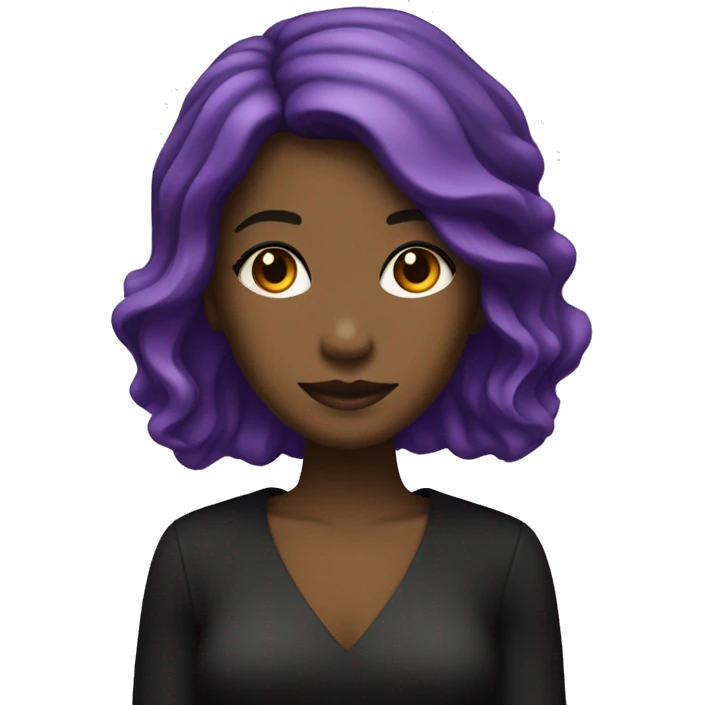 Fille noir avec des cheveux noir, une robe violette et une fleur violette dans les cheveux emoji