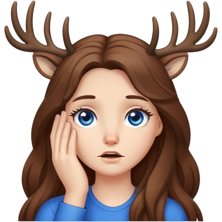Deer girl facepalm with white skin and brown long hair with blue eyes  emoji