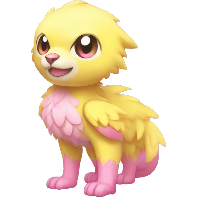 Cute cool yellow pink animal hybrid Fakemon full body emoji