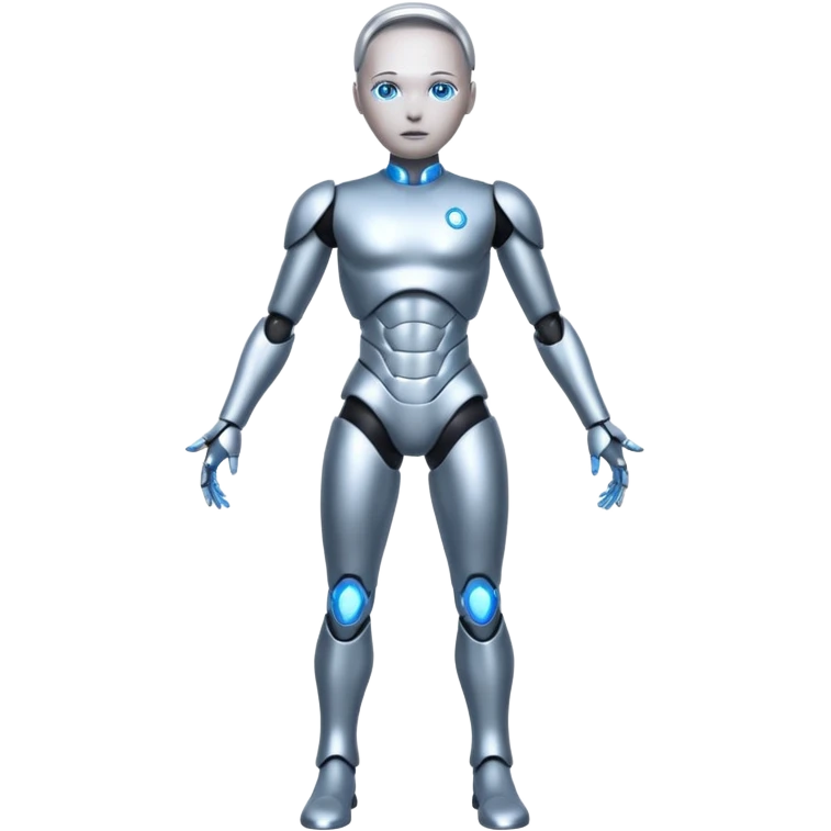 Robots Humanoid – Silver android with glowing eyes, human shape, full body emoji