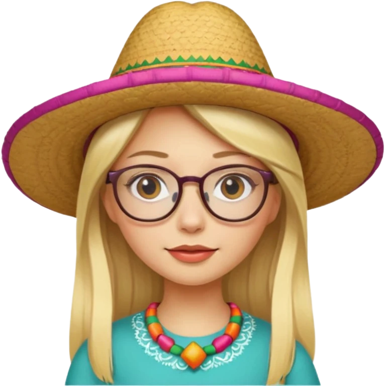 blonde girl with straight hair and glasses with a Mexican hat  emoji