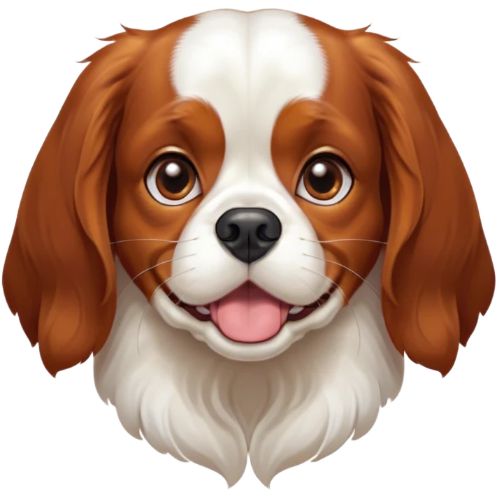 Cinematic Comical Blenheim Cavalier King Charles Spaniel Portrait Emoji, Head tilted dramatically with an exaggeratedly shocked or offended expression, short, silky Blenheim coat with bold chestnut and white patches, wide, expressive brown eyes filled with exaggerated disbelief, Simplified yet hilariously expressive features, highly detailed, glowing with a slightly sassy glow, high shine, dramatic yet playful, stylized with an air of attitude, bright and endearing, soft glowing outline, capturing the essence of a sassy and over-the-top pup, so meme-worthy it feels like it could side-eye its way into internet fame instantly! emoji