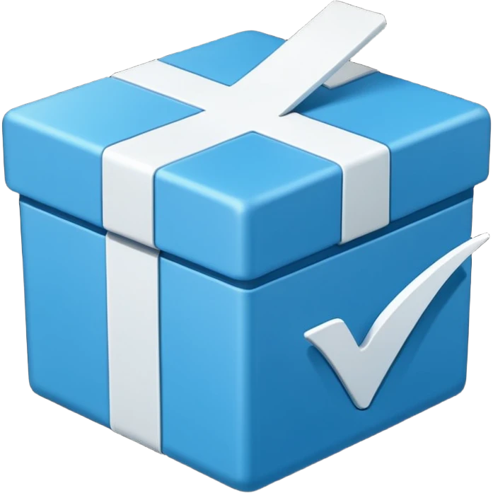 Blue box with a white check mark in the middle of the blue box that is a little bit tilted to the right and its 1 dimensional  emoji
