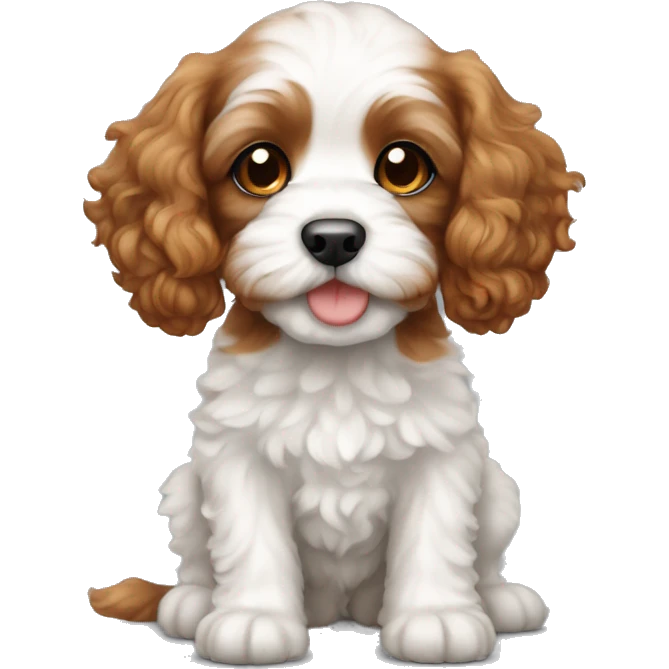 cavapoo puppy with darker red hair and white bel emoji