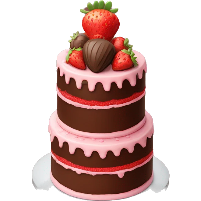 Three tier chocolate strawberry birthday cake  emoji