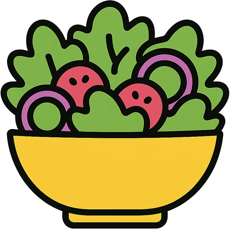 fresh green salad, vibrant and appetizing, in a bowl, modern flat color icon style emoji