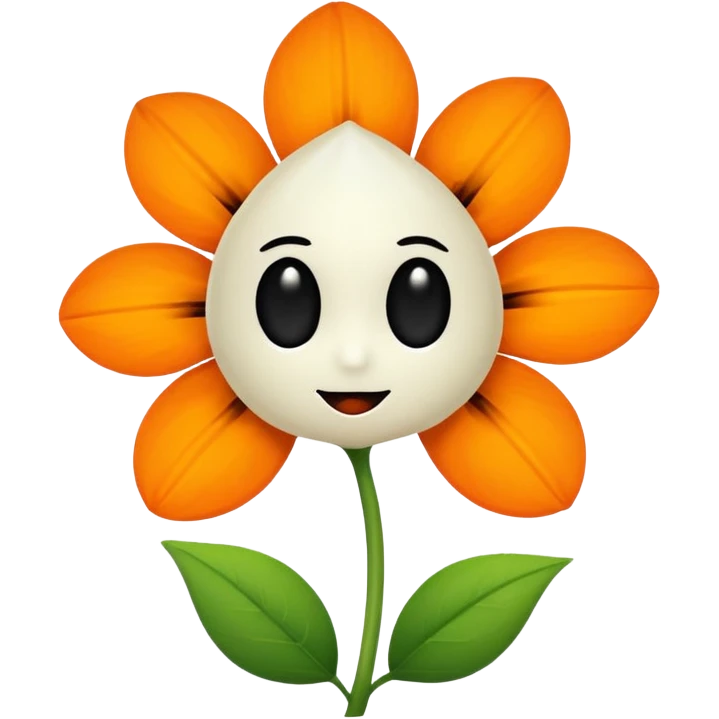 Green stem, white bud with black cartoony face: ;p. And six heart shaped yellowish orange petals emoji