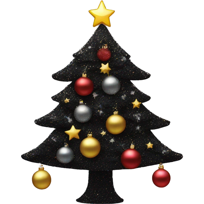 Glittery black Christmas tree with decorations emoji