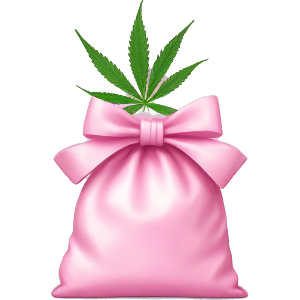 Bag of cbd tied with baby pink bow emoji