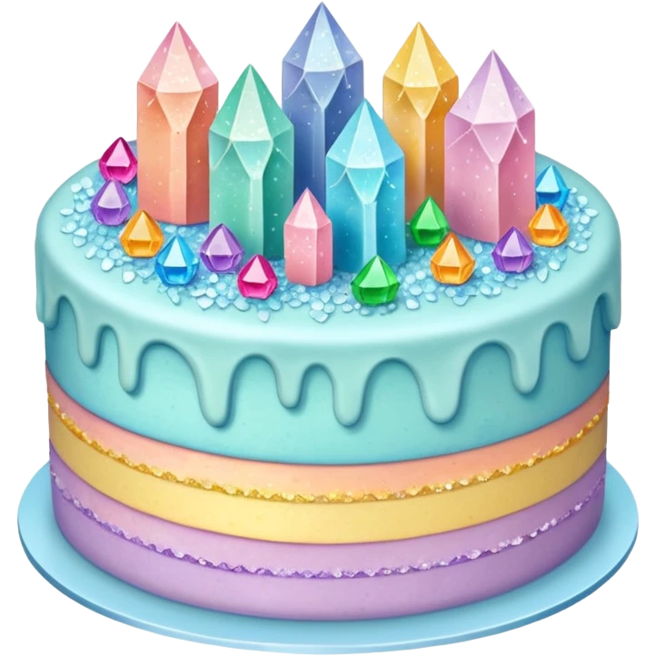 Three layer pastel cake adorned with overflowing raw crystals  emoji