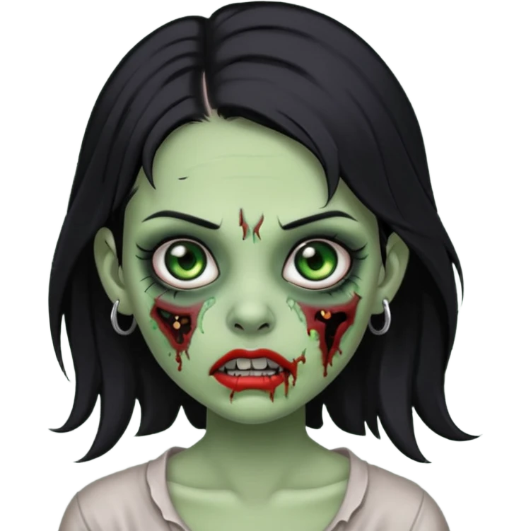 Zombie girl with a septum piercing black hair green skin emoji