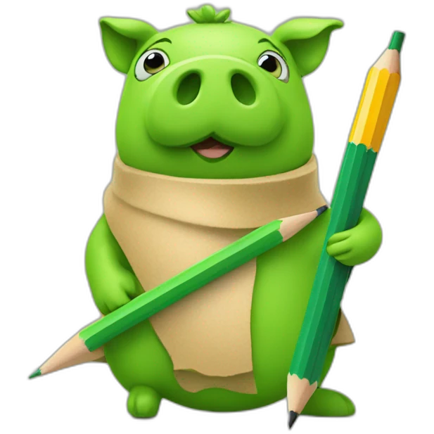 green piggy holding a pencil emoji
