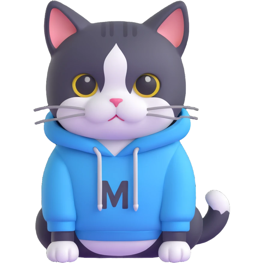 black and white cat wearing light blue sweatshirt emoji