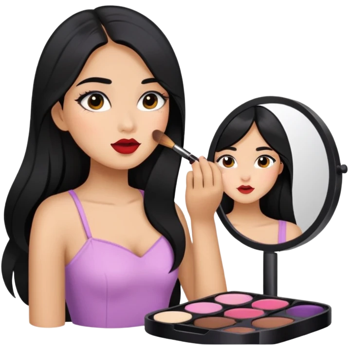 Girly girl long black hair, putting on makeup emoji