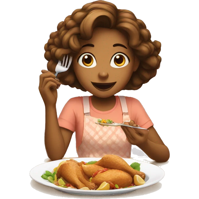 Girl eating chicken on the table emoji