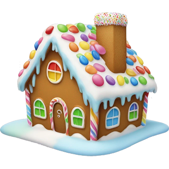 Frosted gingerbread house with rainbow candy  emoji