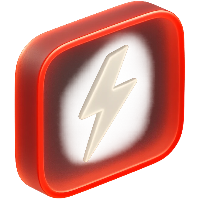 youtube play button with white linghning inside and no play button and red outside emoji