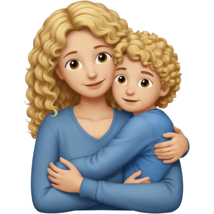 a mother with blond curly long hugging his son with brown hair and like saying its okay emoji