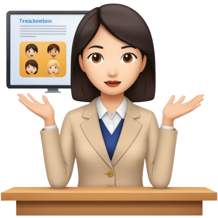 a asian women public speaking with presentation in the background emoji