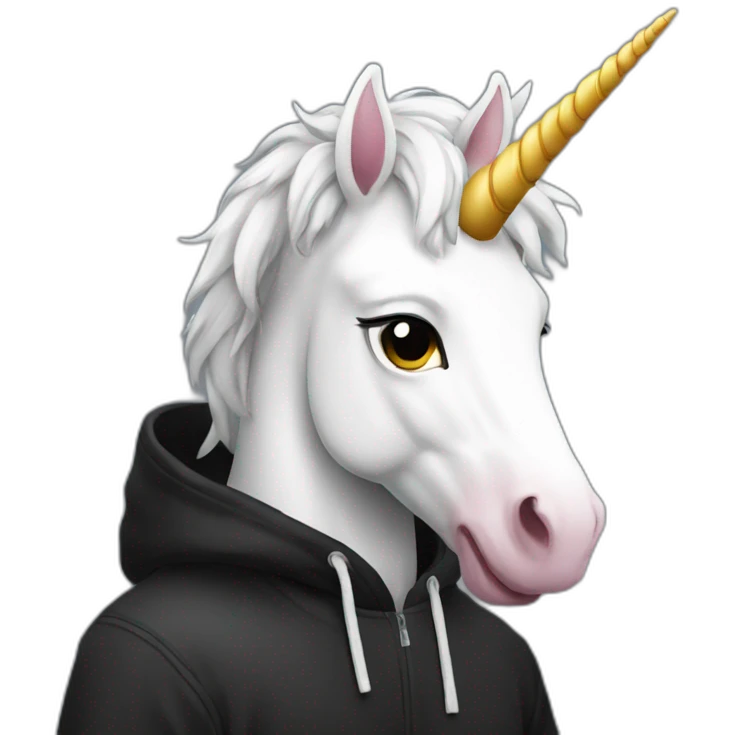licorn in a black hoodie emoji