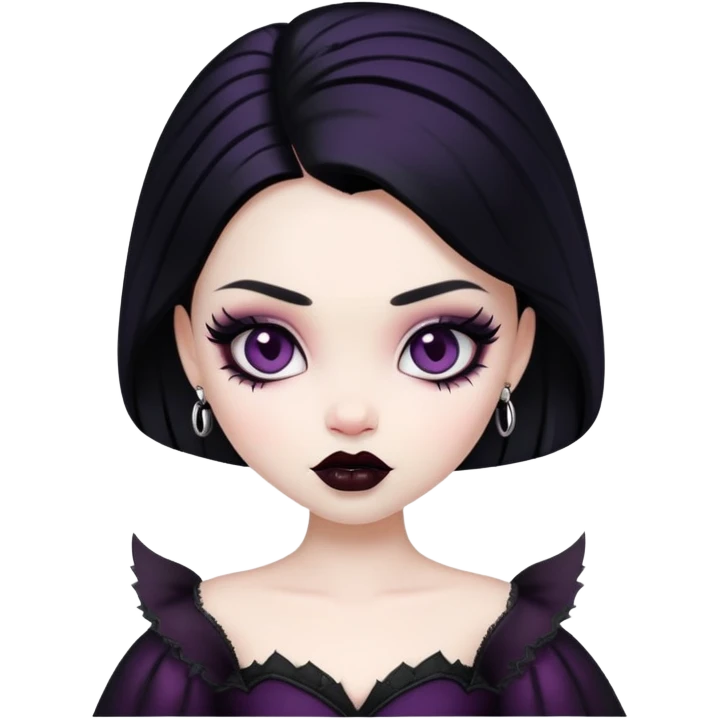 pretty bratz baddie, pale skin, black hair, gothic style emoji
