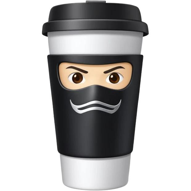 A coffee to go cup that looks like a ninja emoji