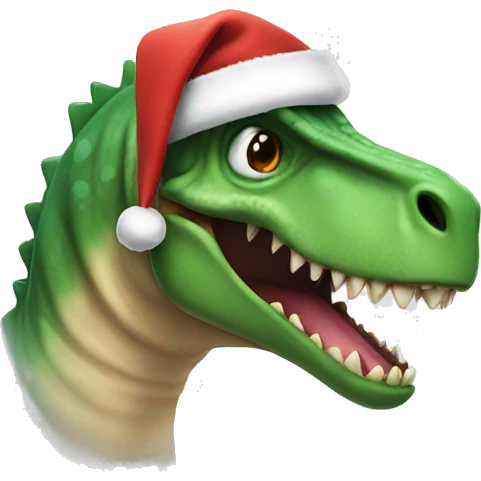 Dino in Santa hat and big teeth emoji