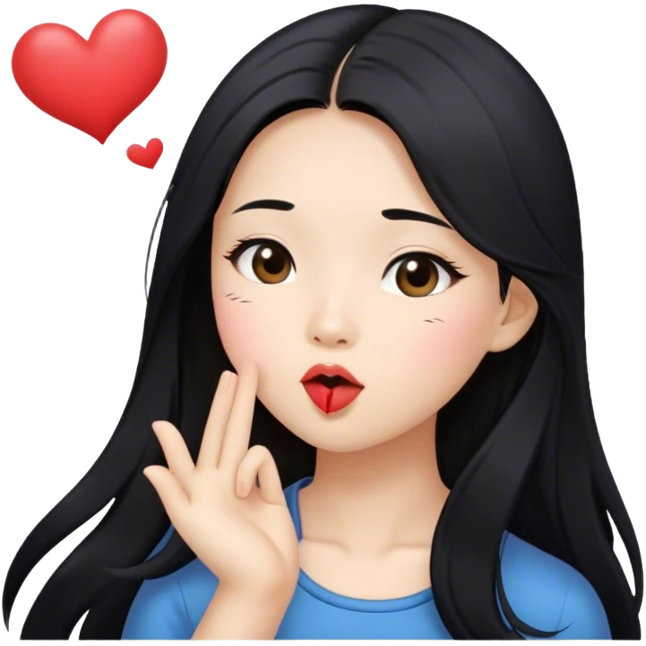 Long hair asian girl blowing kisses in air  emoji