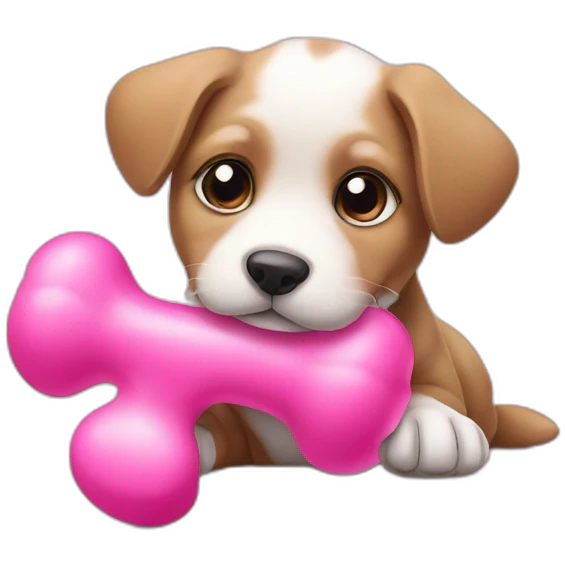 puppy with pink toy bone lays down emoji