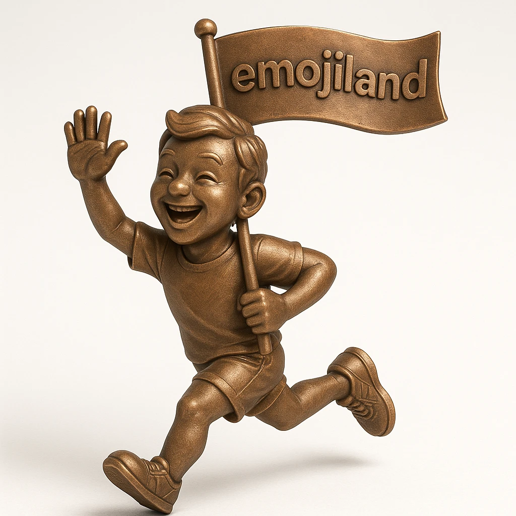 happy runner waving a flag that says 'emojiland' emoji