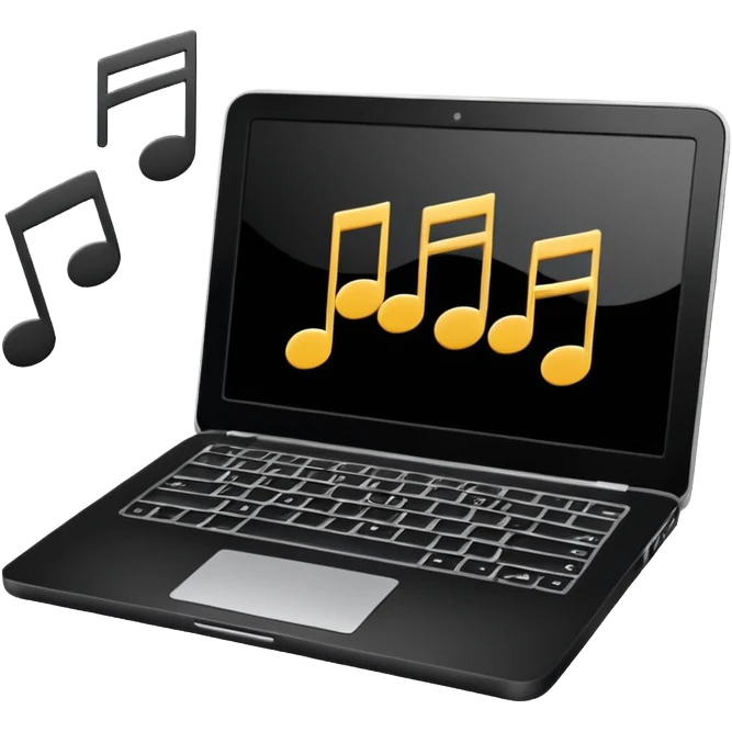 laptop with musical notes around emoji