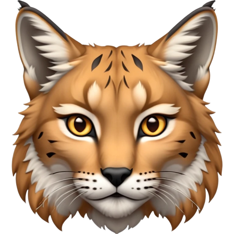 Cinematic-Noble realistic-Lynx-Portrait-Emoji – Poised and regal, with a strong, agile build and a strikingly patterned fur of warm tawny fur accented by bold black ear tufts, deep-set, intelligent amber eyes, simplified yet sharp and sophisticated. zoomed out to show shoulders emoji