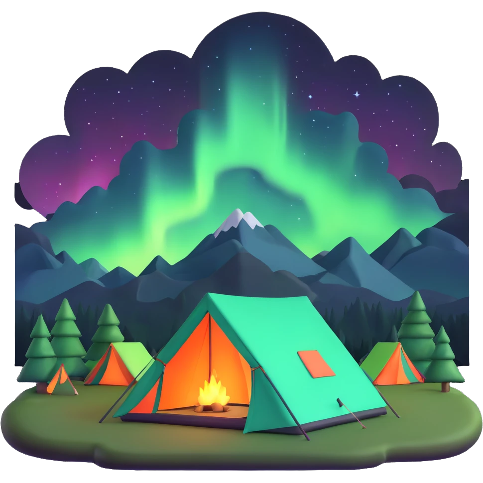 camping tent with aurora borealis in sky emoji