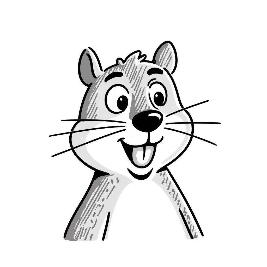 Hand-drawn squirrel with large visible drool dripping down from mouth, starving expression emoji