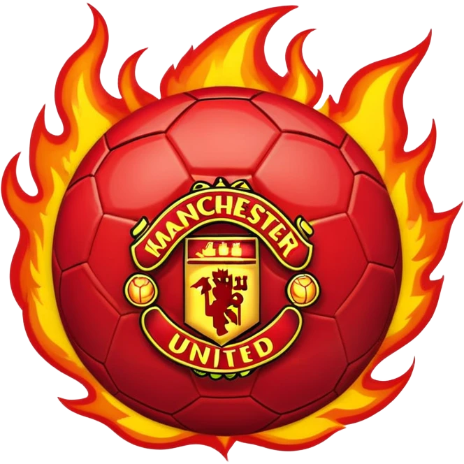 Manchester United emoji, football with red and gold flames emoji