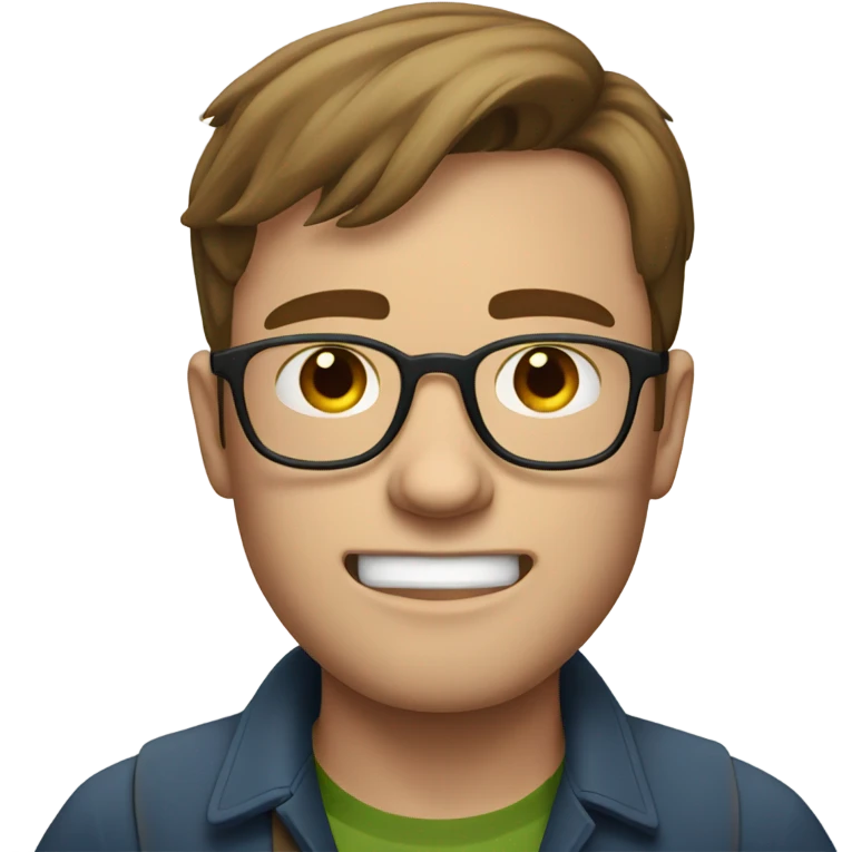 A nerdy white guy with brown hair and glasses making a grimacing face  emoji