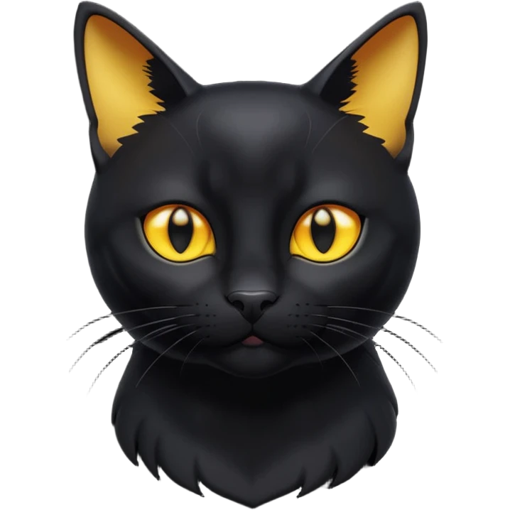 A 3D cartoon jet-black Bombay cat with glossy fur, bright golden eyes, dramatic contrast lighting, Memoji-style cinematic look. full body or half body. emoji