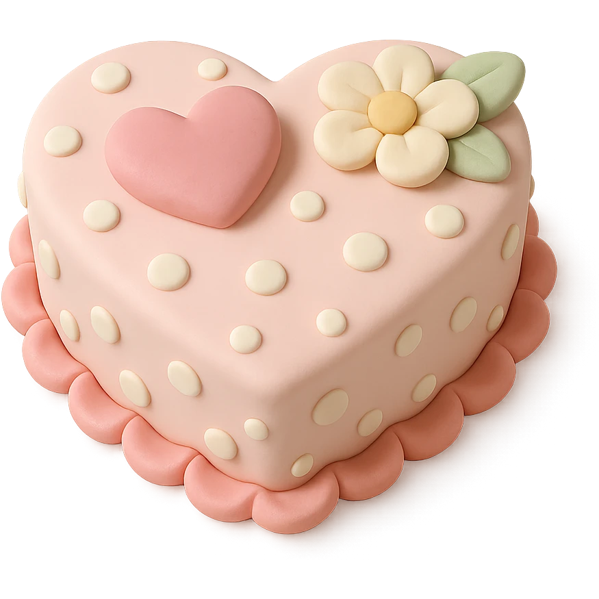 heart-shaped fondant cake with polka dots, transparent background emoji