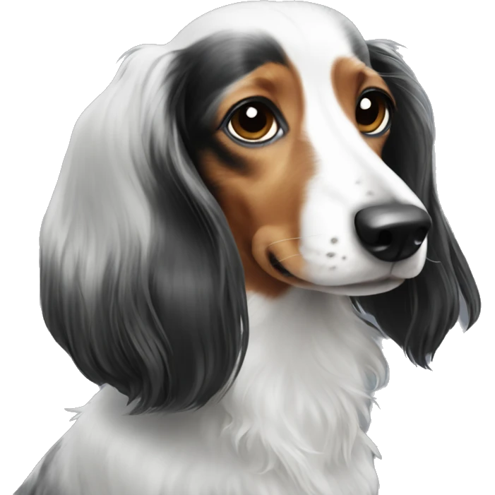 Long-haired black and white dachshund emoji