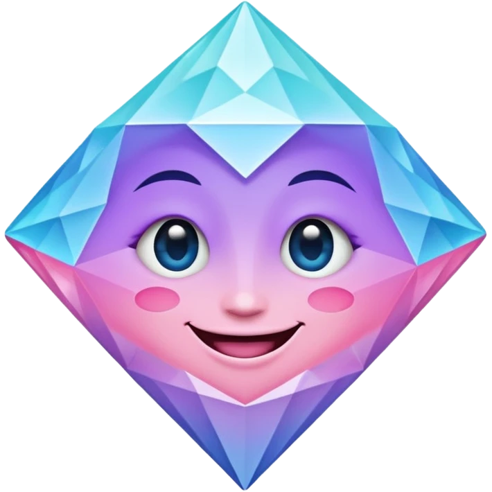 A cheerful diamond logo with a black outline and a smiling face, set against a pastel gradient of pink, blue, and lavender. Smaller diamonds surround it, forming a larger diamond pattern. Playful yet sleek, perfect for branding, digital media, emoji