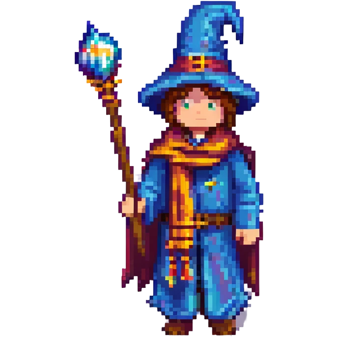 Minecraft-style emoji of a wizard with a scarf, inspired by Harry Potter, blocky and pixelated emoji